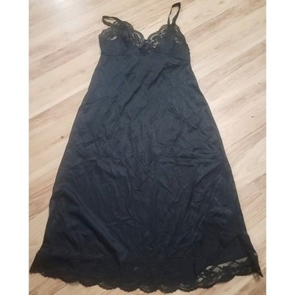 Vintage FORMFIT ROGERS Black Lace Full Slip Women's Size 34 Adjustable Straps